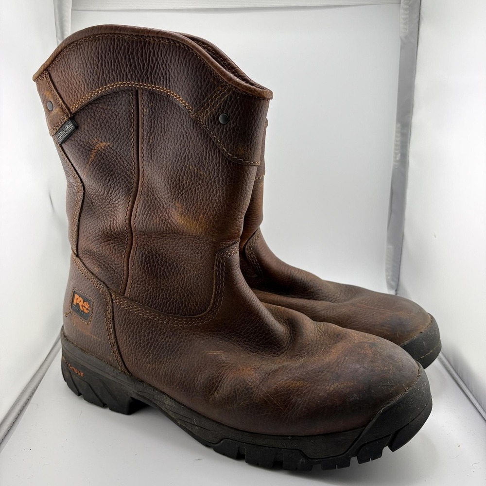 Timberland PRO True Grit Boots Mens 8 Brown Leather Waterproof Pull On Work